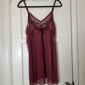 VINTAGE burgundy sheer stretch mesh adjustable straps nightgown USA made L